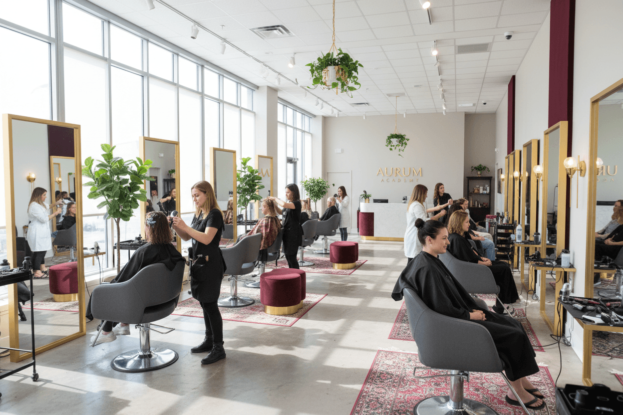 Students providing professional hair services to clients